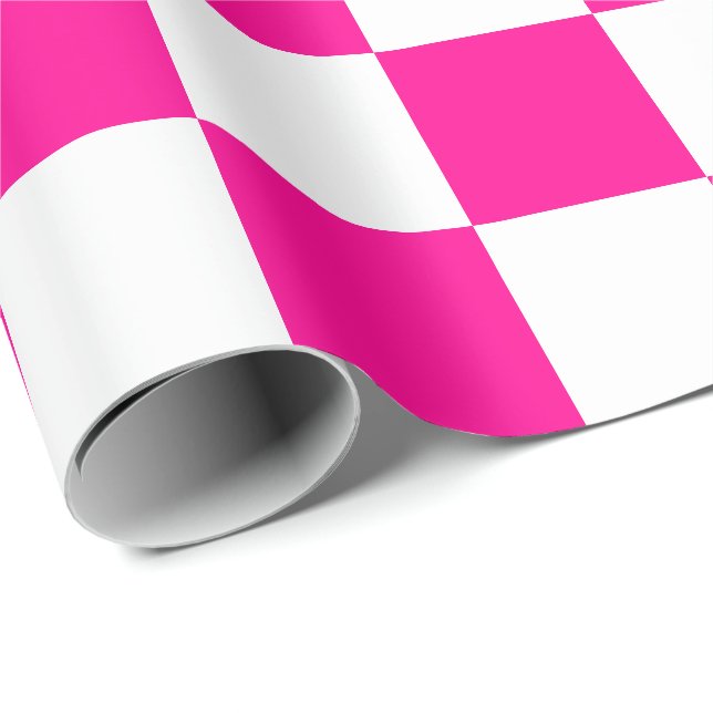 Kontroller för extra stora shock rosa och vit presentpapper (Rullad Hörn)