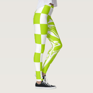 Kontroller och kontroller i grönt och vitt kalv leggings