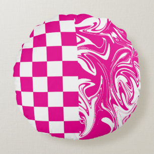 Kontroller och kontroller i Magenta och vitt Rund Kudde