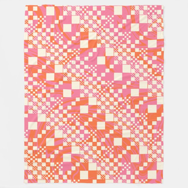 Kontroller - Rosa, Orange och grädde Fleecefilt (Framsidan)