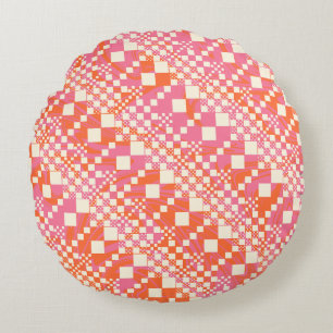 Kontroller - Rosa, Orange och grädde Rund Kudde