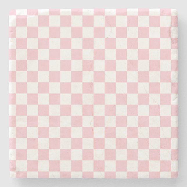 Kontrollera Baby Rosa och vit schaktbräda Mönster Stenunderlägg (Framsidan)