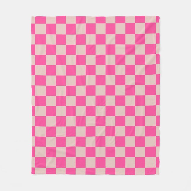 Kontrollera Coral Rosa Checkboard i Mönster Fleecefilt (Framsidan)