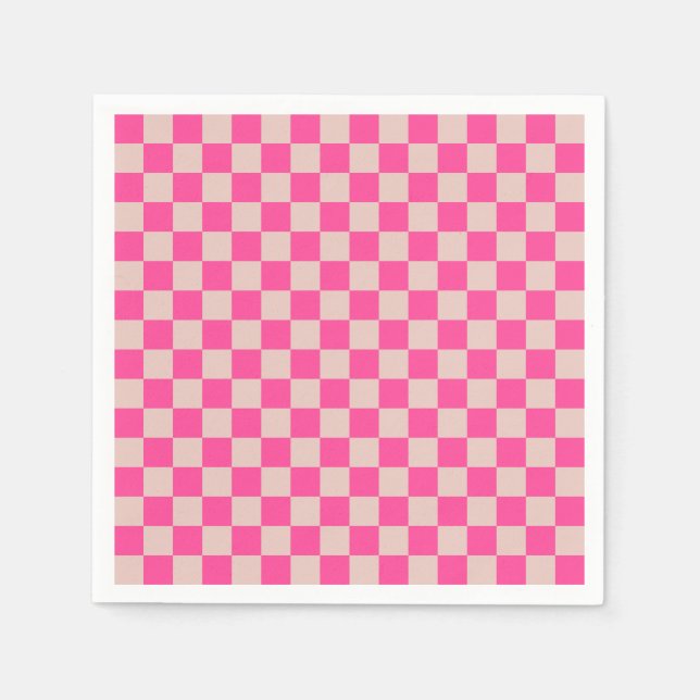 Kontrollera Coral Rosa Checkboard i Mönster Pappersservett (Framsidan)