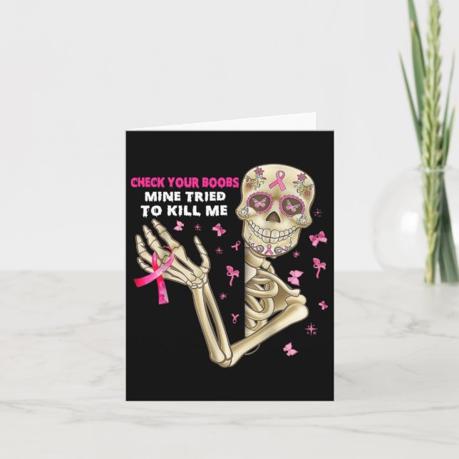 Kontrollera din bröstRoligt Skeleton Hand Breast C Kort (Framsida)