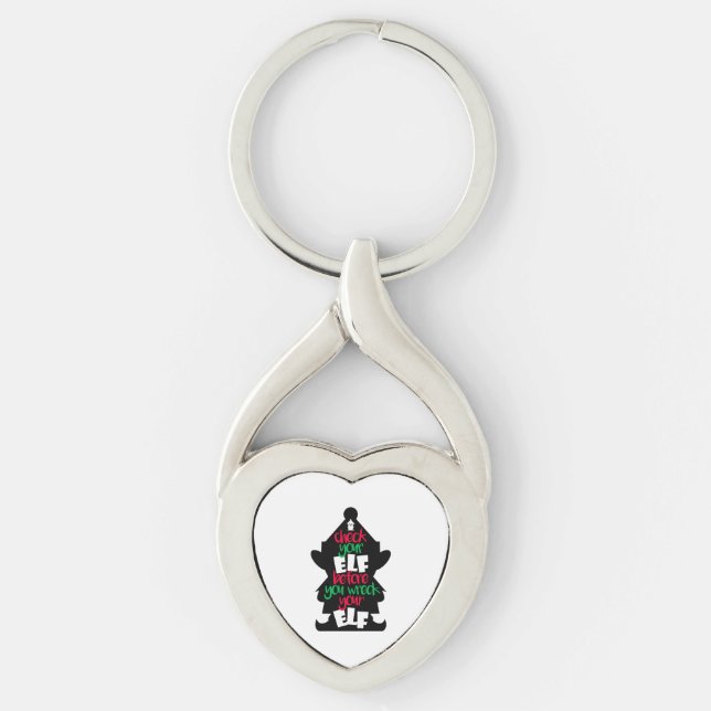 Kontrollera din Elf innan du förstör din Elf Twisted Heart Silverfärgad Nyckelring (Framsidan)
