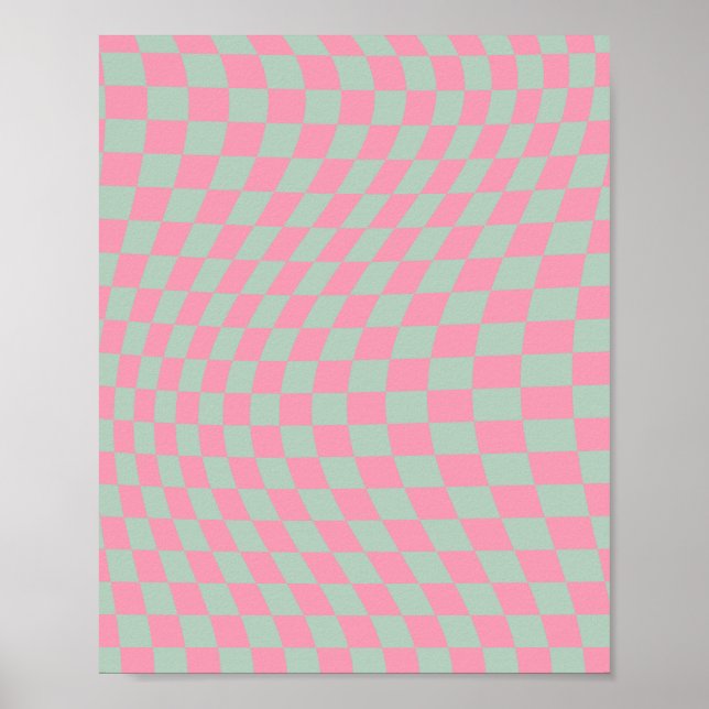 Kontrollera Grönt och Rosa för Mint i Mönster Poster (Framsidan)