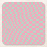 Kontrollera Grönt och Rosa för Mint i Mönster Underlägg Papper Kvadrat<br><div class="desc">Retro Checkered mönster - myntstyrd grönt och rosa twisted check/vågigt and warped checkerboard.</div>