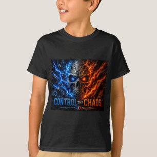 Kontrollera Kaos Skalle – Eld & Is Delad Ansikte T Shirt