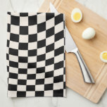 Kontrollera kontrolltavlan Black and Cream White M Kökshandduk<br><div class="desc">Retro Checkered mönster - black and white twisted check/vågigt and warped checkerboard.</div>