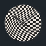 Kontrollera kontrolltavlan Black and Cream White M Rund Klocka<br><div class="desc">Retro Checkered mönster - black and white twisted check/vågigt and warped checkerboard.</div>