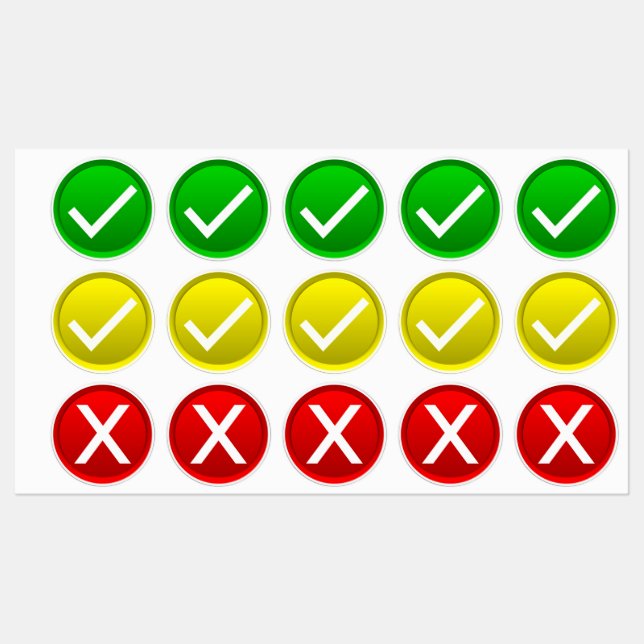 Kontrollera markering och rött X Klistermärke (Ark)