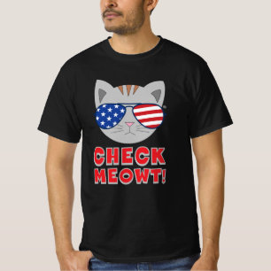 KONTROLLERA MEOWT! American Flagga Sunglasses Cat T Shirt