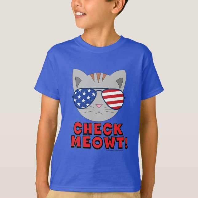 KONTROLLERA MEOWT! Katt med amerikanska solglasögo T Shirt (Framsida)