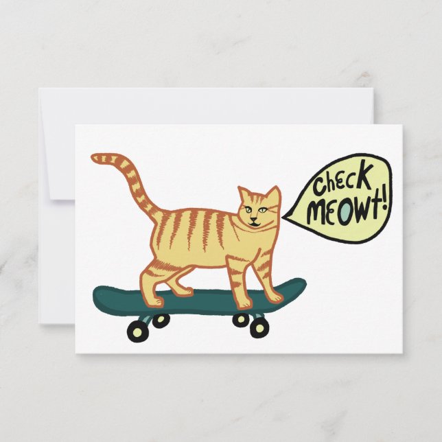 Kontrollera meowt Punny Skateboarding Tabby katt-k (Framsida)