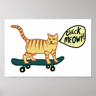 Kontrollera Meowt Punny Skateboarding Tabby katt Poster