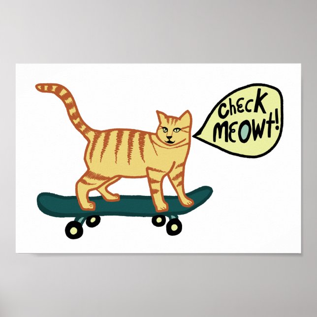 Kontrollera Meowt Punny Skateboarding Tabby katt Poster (Framsidan)