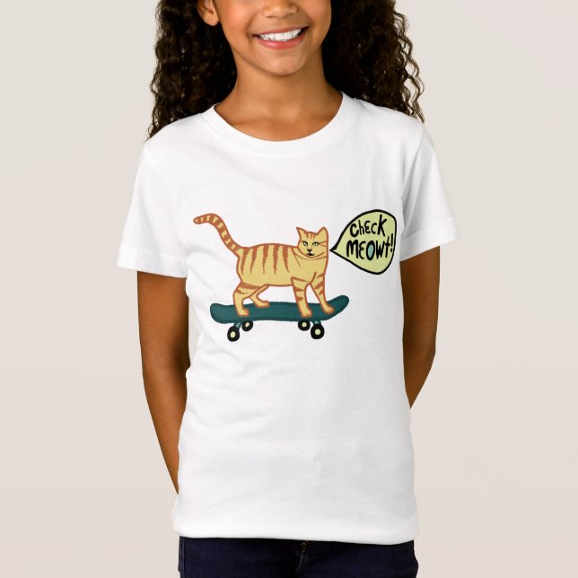 Kontrollera Meowt Punny Skateboarding Tabby katt T Shirt (Framsida)