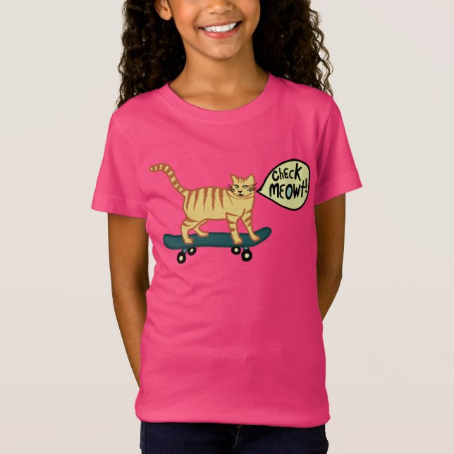 Kontrollera Meowt Punny Skateboarding Tabby katt T Shirt (Framsida)