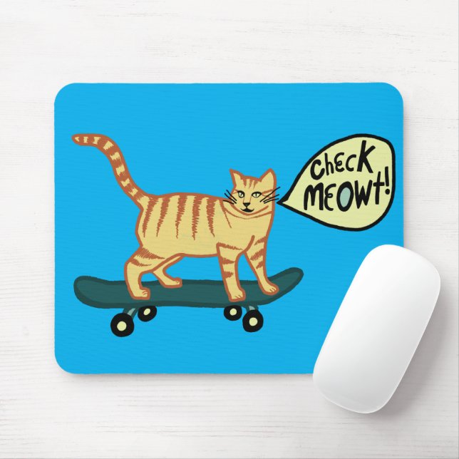 KONTROLLERA MEOWT Skateboarding Tabby katt Blue Musmatta (Med mus)