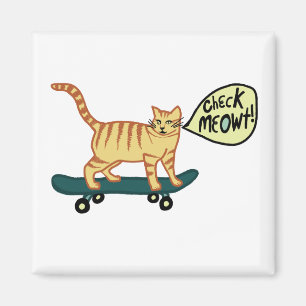 Kontrollera Meowt! Skateboarding tabby katt Magnet