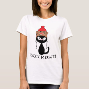 KONTROLLERA MEOWT! Svart katt med Sock monkey T Shirt