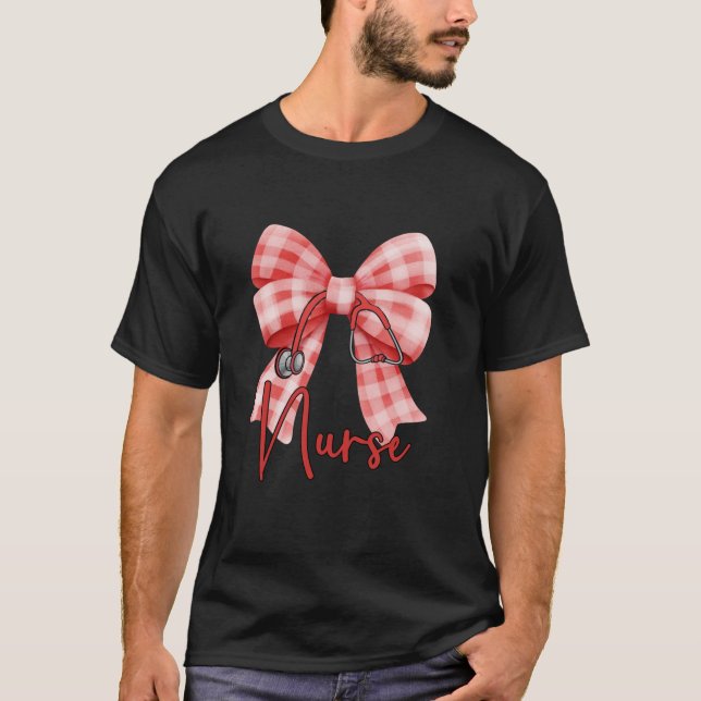 Kontrollera sjuksköterskans coquette Bow Stethosco T Shirt (Framsida)