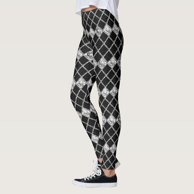 Kontrollera svartvit mönster leggings (Vänster)