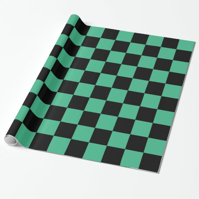 Kontrollerad Aqua-Grönt och svart Presentpapper (Utrullad)