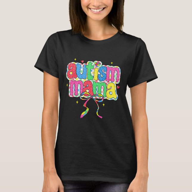 Kontrollerad Autism Mamma Coquette Bow Autism Awar T Shirt (Framsida)