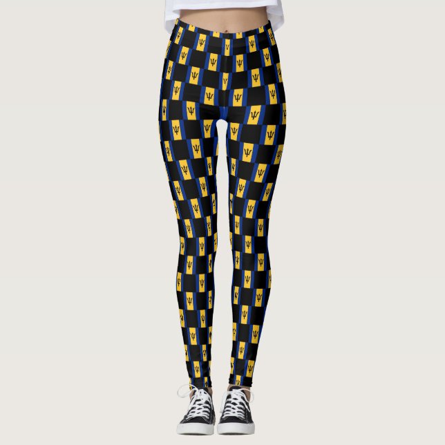 Kontrollerad Barbados Flagga Mönster Leggings (Framsida)