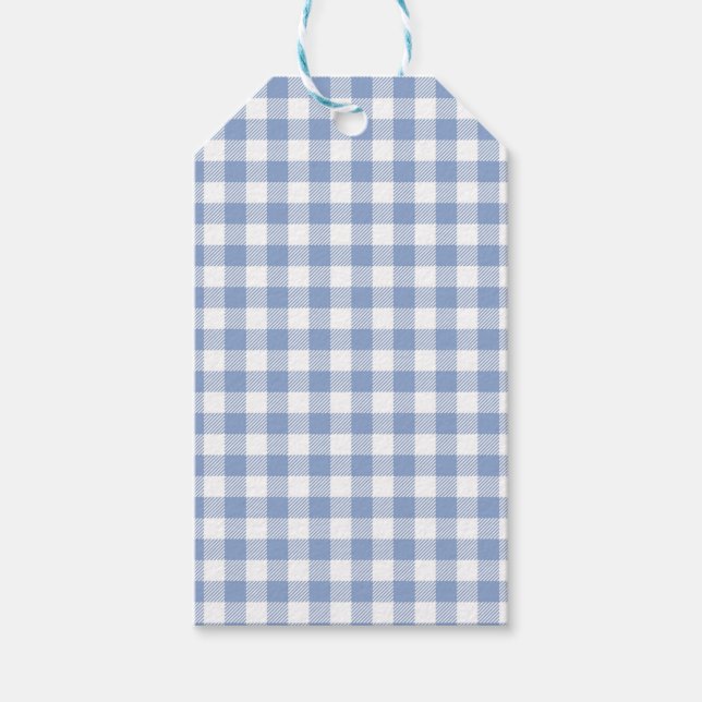 Kontrollerad Blue Gingham Classic Mönster Presentetikett (Framsidan)