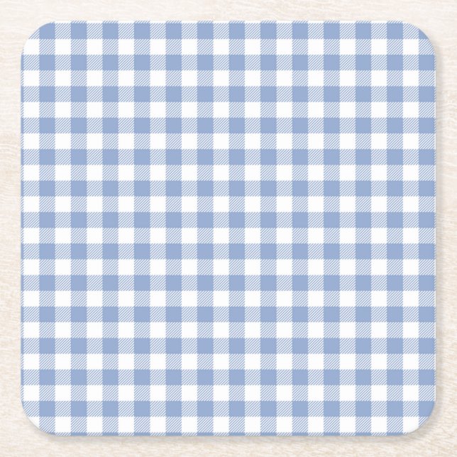 Kontrollerad Blue Gingham Classic Mönster Underlägg Papper Kvadrat (Framsidan)