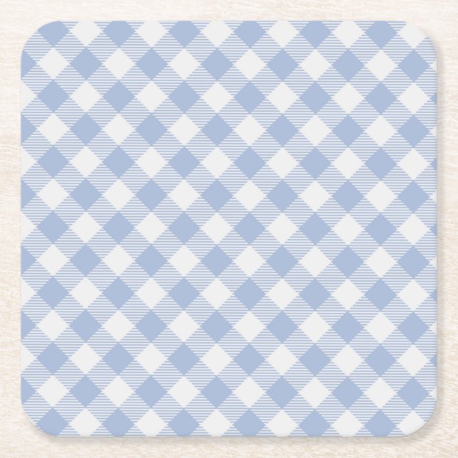 Kontrollerad Blue Gingham Classic Mönster Underlägg Papper Kvadrat (Framsidan)