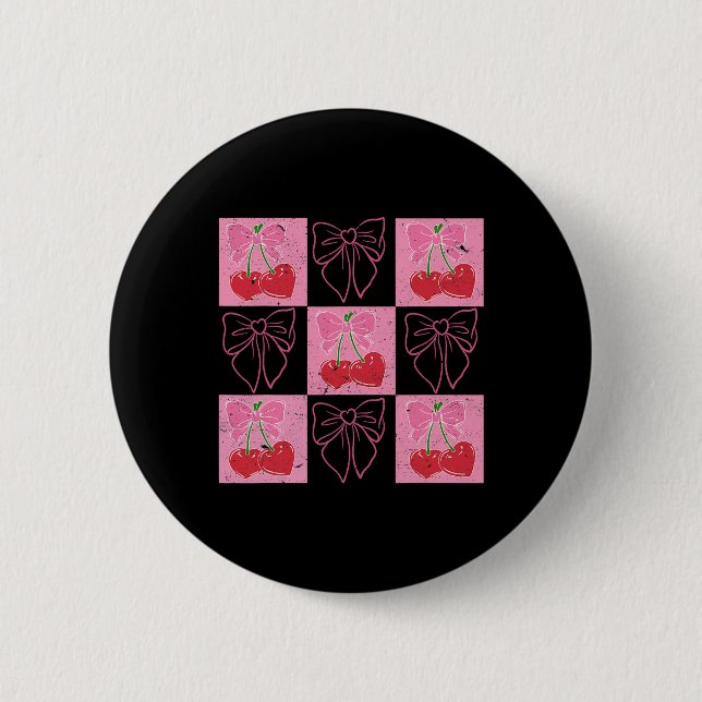 Kontrollerad Cherry Coquette Bow Ribbon Rosa Valen Knapp (Framsida)