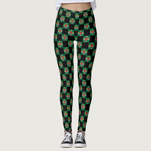 Kontrollerad Dominica Flagga Mönster Leggings (Framsida)