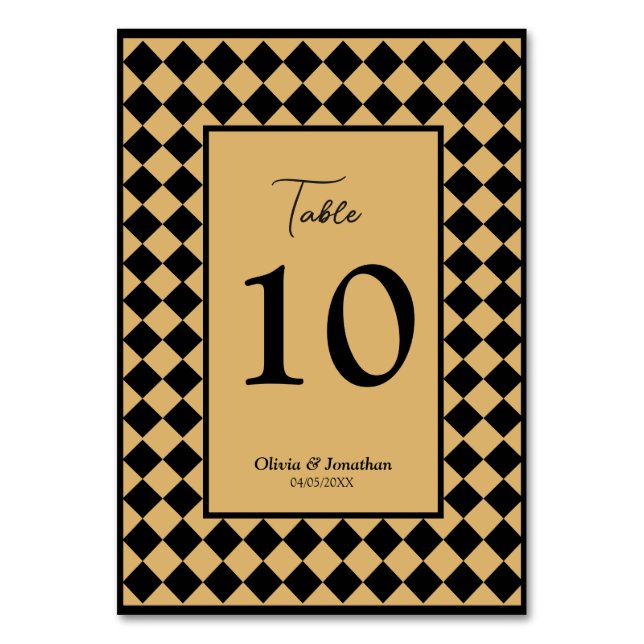 Kontrollerad enkel Modern Black Guld Bröllop Bordsnummer (Framsidan)