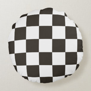 Kontrollerad Flagga (svartvitt) (Checker Mönster) Rund Kudde