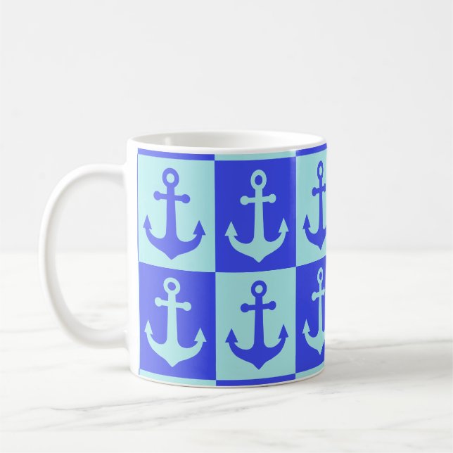 Kontrollerad Frakt Anchor Mönster - Havsblått tonf Kaffemugg (Vänster)
