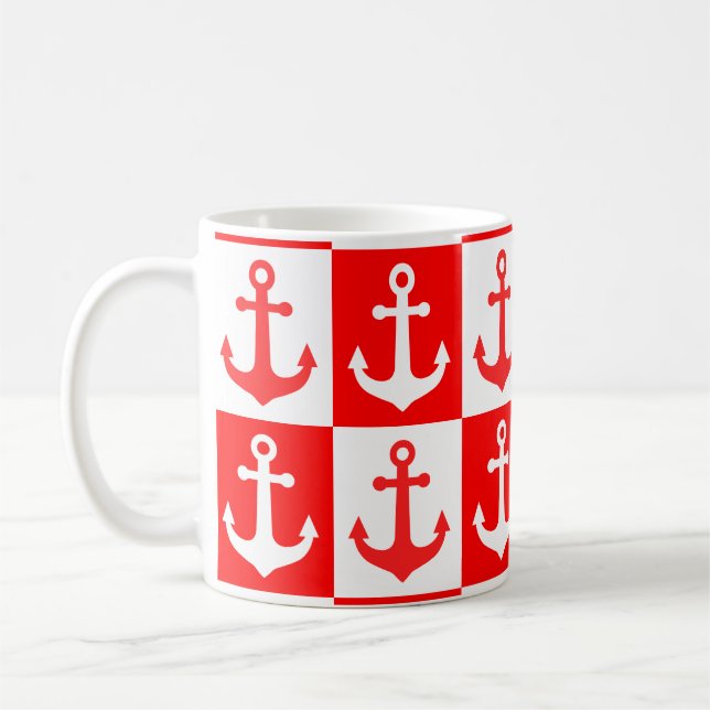 Kontrollerad Frakt Anchor Mönster - Röd och vit Kaffemugg (Vänster)