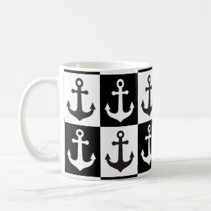Kontrollerad Frakt Anchor Mönster - Svartvitt Kaffemugg