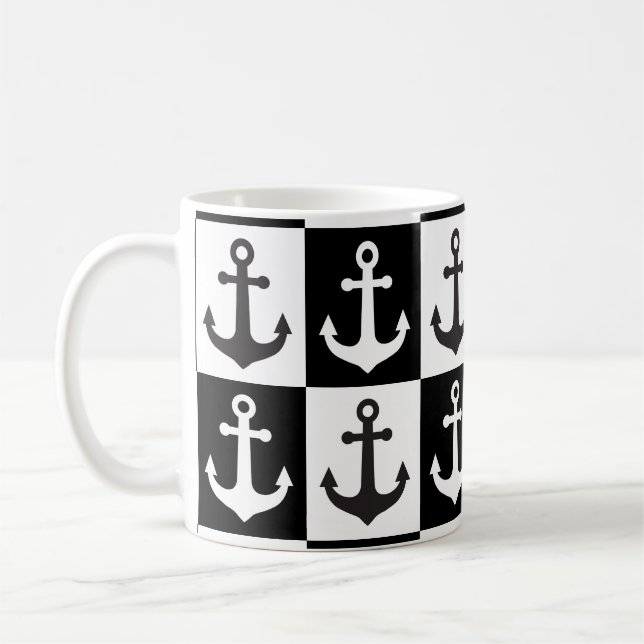 Kontrollerad Frakt Anchor Mönster - Svartvitt Kaffemugg (Vänster)