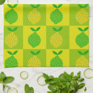 Kontrollerad Grönt och Gult Lemons Mönster Kökshandduk