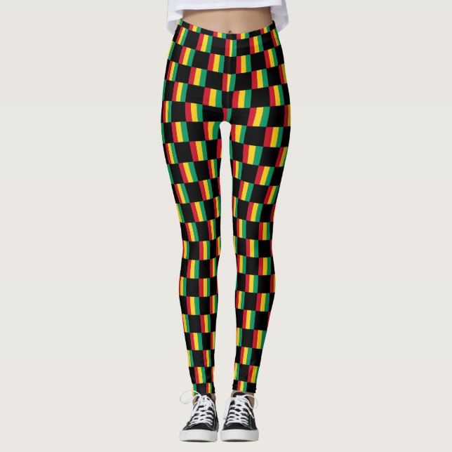 Kontrollerad Guinea Flagga Mönster Leggings (Framsida)