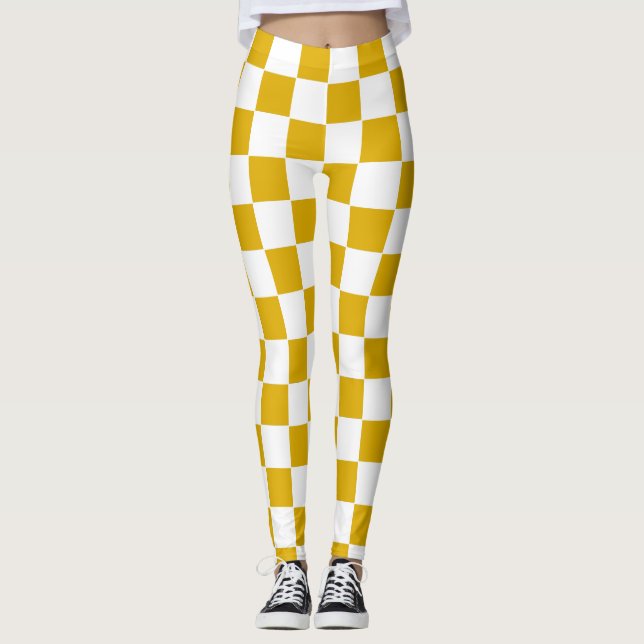 Kontrollerad gult för senap och vit leggings (Framsida)