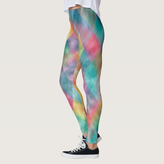 Kontrollerad Harlequin Blek Rainbow Monogram Namn Leggings (Vänster)