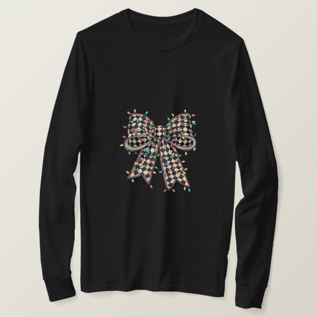 Kontrollerad Helgdag Bow med jul Ljus T Shirt (Design framsida)