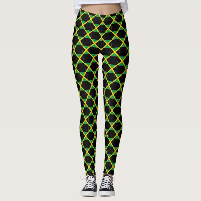 Kontrollerad Jamaica Flagga Mönster Leggings (Framsida)
