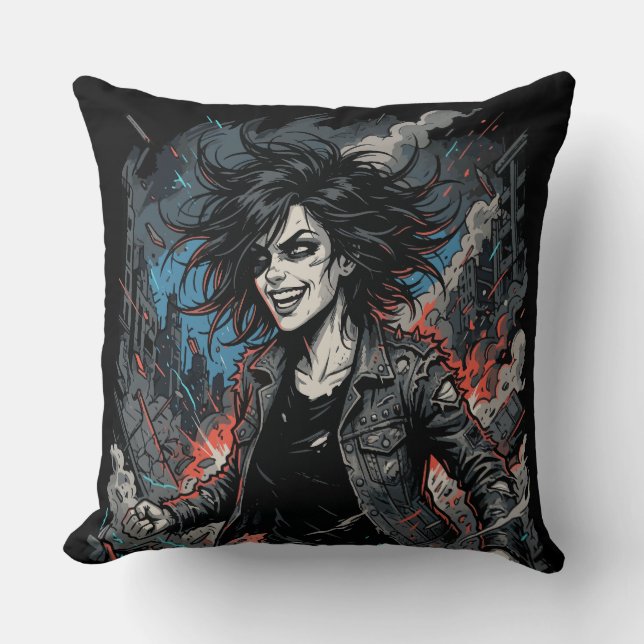 Kontrollerad Kaos Punk Flicka | Urban Grunge Rebel Kudde (Framsida)