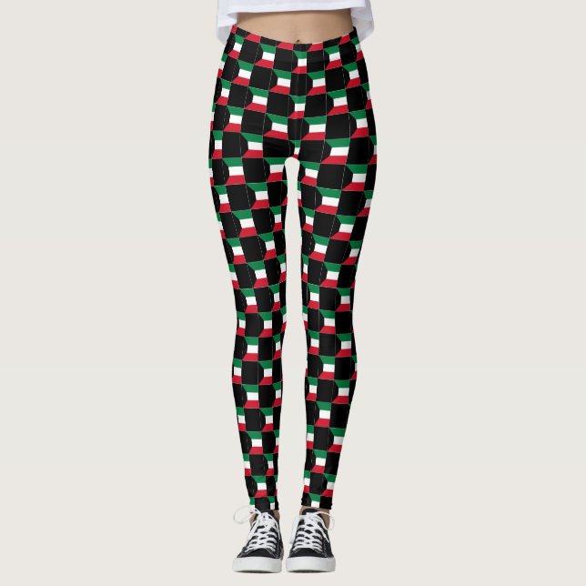 Kontrollerad Kuwait Flagga Mönster Leggings (Framsida)